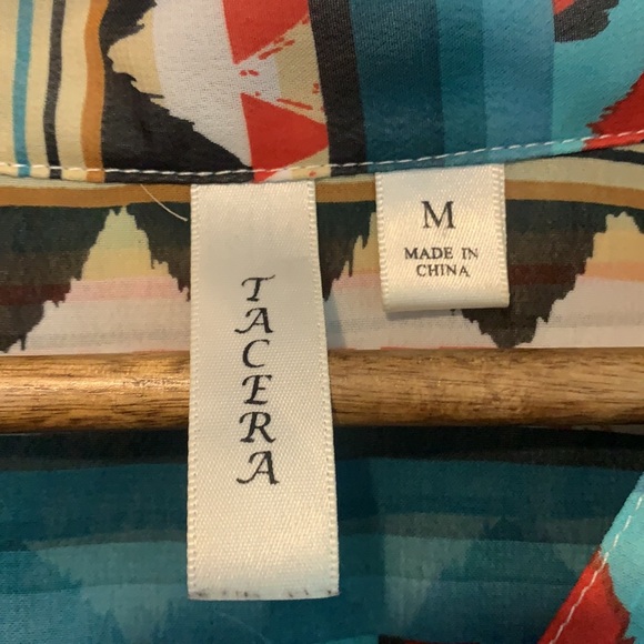 Tacera Boho Hi Lo Button Up V-Neck Blouse Top Sz M - Picture 2 of 5